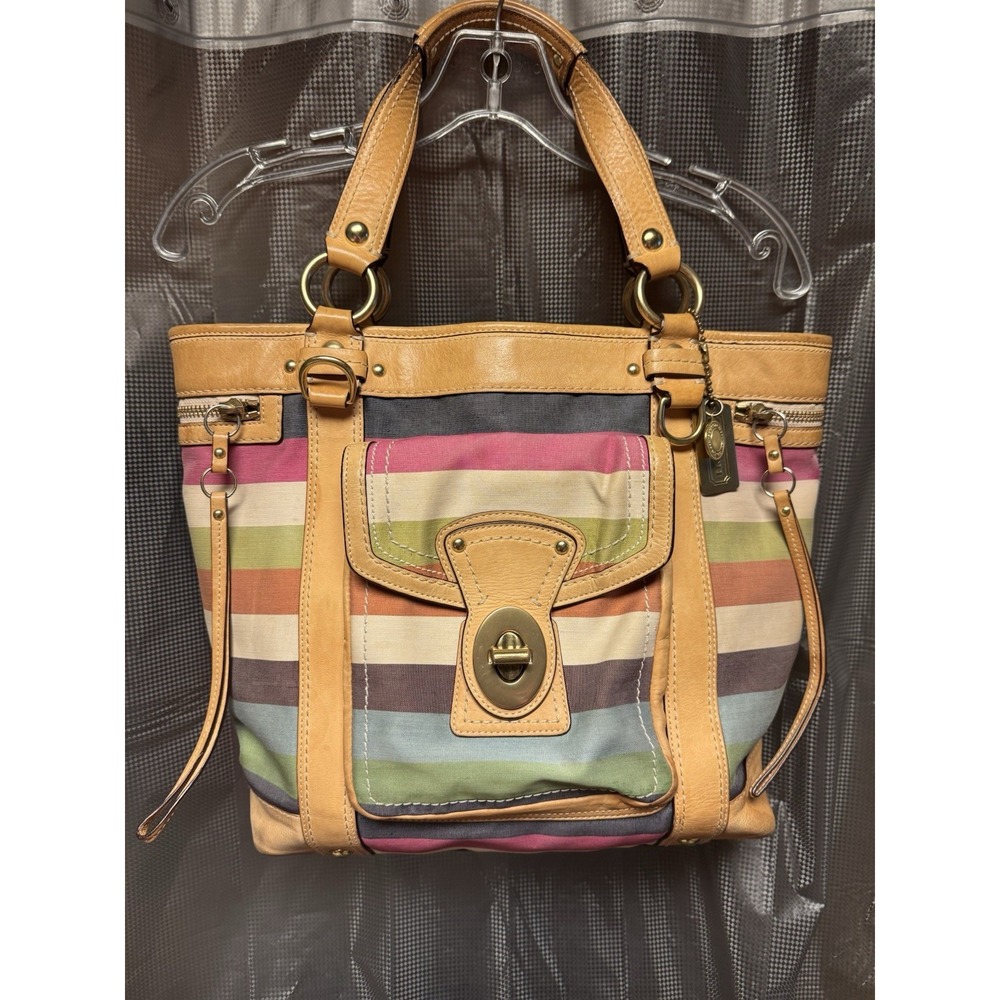 Vintage Y2K COACH Iconic Y2K Legacy Oxford Stripe Slim Pocket Tote 10760 RARE - Picture 1 of 16